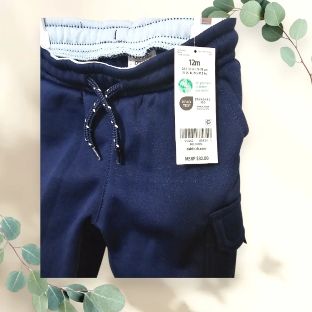 NWT OshKosh‎ B'gosh Kids Navy Cargo Pants 12 Months